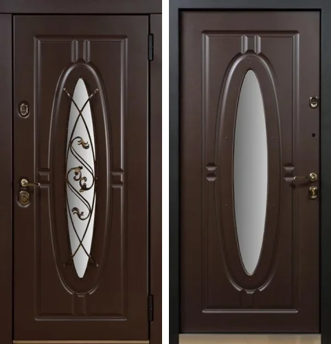 Входная дверь со стеклом и ковкой в частный дом №13