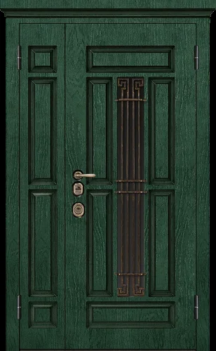 Широкая металлическая дверь зеленого цвета МДФ №39