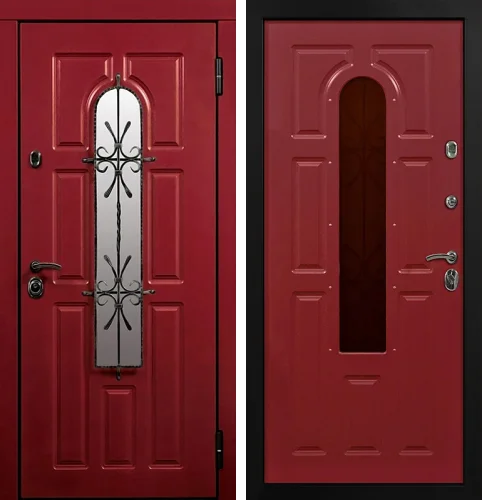 Входная дверь с окном и ковкой в частный дом  №15