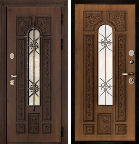 Входная дверь со стеклом и ковкой №2