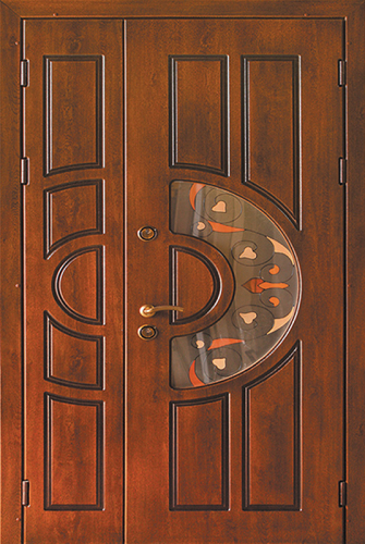 Подъездная двухстворчатая металлическая дверь со стеклом №36