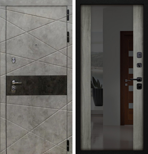 Зеркальная дверь в современном стиле в комнату бетон №24
