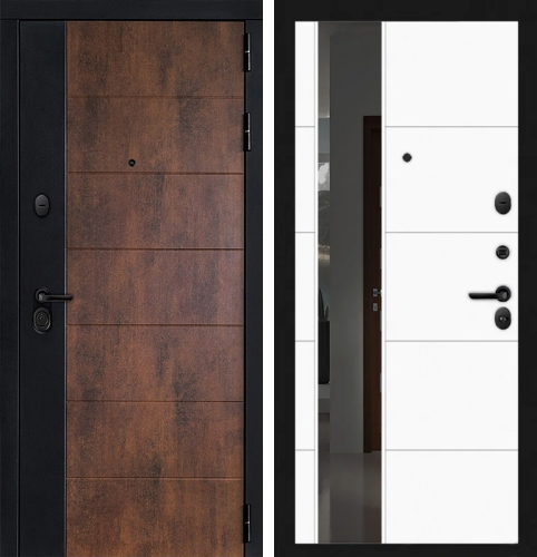 Входная дверь Лабиринт с зеркалом коричнево-чёрная / белая №20