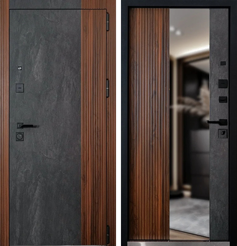 Входная дверь цвет мрамор с деревом №3