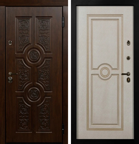 Утепленная входная дверь с терморазрывом с золотой патиной №20