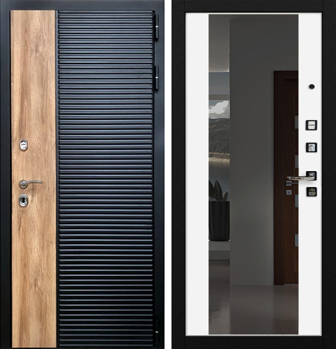 Входная дверь в квартиру с зеркалом белая внутри №35