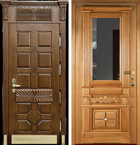 Элитная входная дверь в коттедж с фрамугой №16
