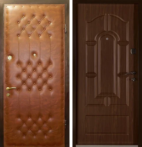 Железная дверь с дермантином и золотой фурнитурой №10