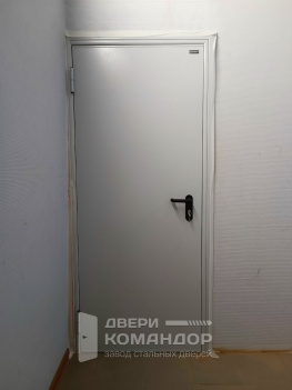 Противопожарная входная дверь Bravo ДП-1  RAL 7035 с расширением проёма и обрезкой наличника